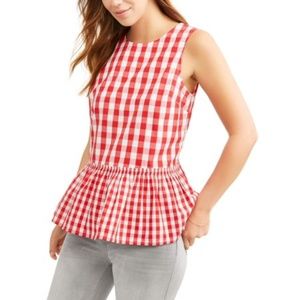 Red Sleeveless Peplum Gingham Top  NWT